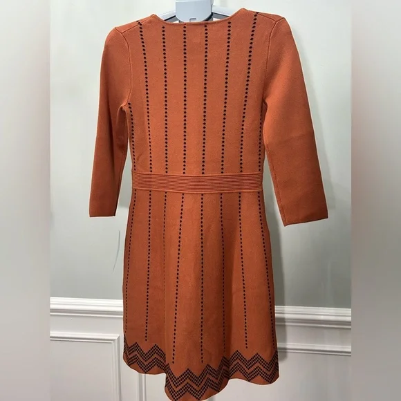 London Times Rust and Black Long Sleeve Dress - Picture 3 of 4